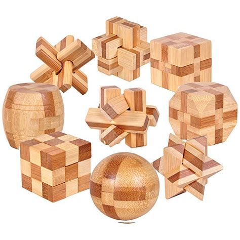 Gracelaza 9pcs Wooden Blocks Brain Teaser Puzzles Set 3D Interlocking ...