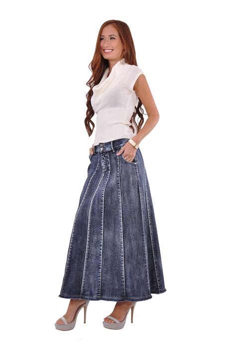 Style J Blue Waterfall Long Denim Skirt | Long denim skirt, Stylish ...