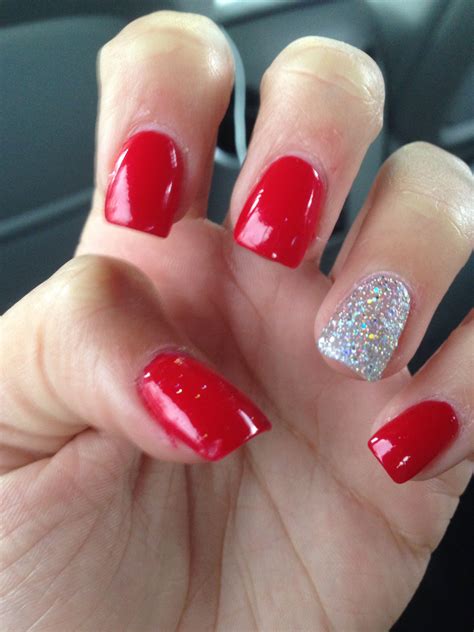 Red And Silver Glitter Nails