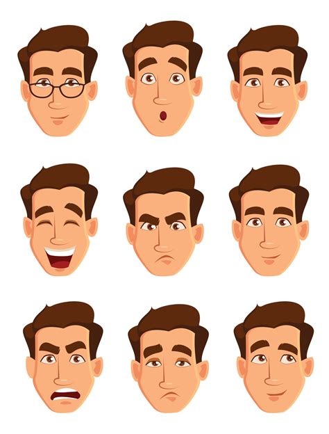 expresiones faciales de un hombre. Conjunto de diferentes emociones ...