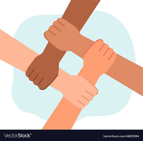 Four people of different races holding wrists Vector Image