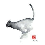 Jumping Cat Watercolor Painting, Navy Blue Cats Nursery Wall Decoration, Abstract Minimalist Art ...