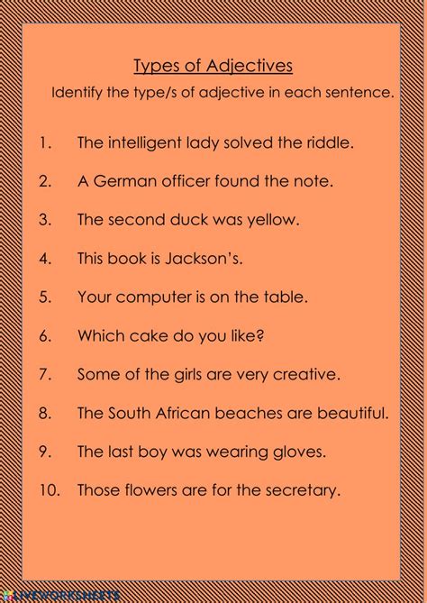 Adjective And Its Types Worksheet - Adjectiveworksheets.net