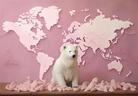 Premium AI Image | Pink polar bear world map background