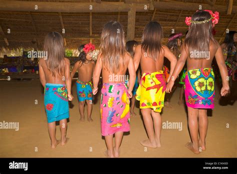 Girls of the Native Indian Embera Tribe dancing, Embera Village, Panama ...