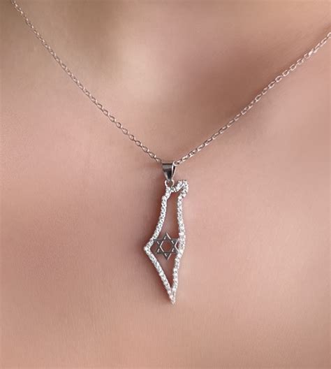 Israel Map Necklace. Jewish Symbol. Made in Israel. Support Israel. Star of David Inside the Map ...