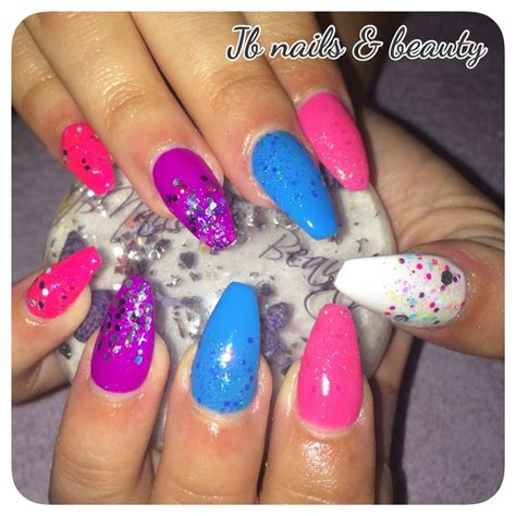 Colourful nail extensions with added glitter | Nail colors, Nails, Nail extensions