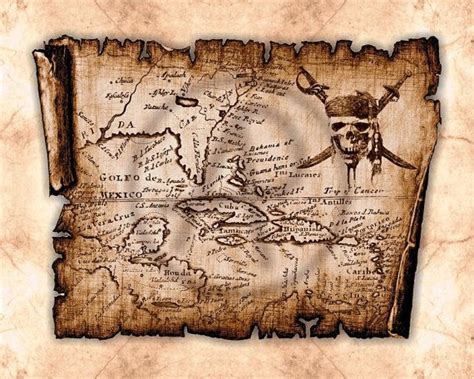 Pirates Art Map of Caribbean Old Parchment, Old Map Pirate of Caribbean Art Decor, Pirate ...