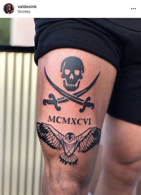 Pirate skull tattoo | Simple leg tattoos, Knee tattoo, Tattoos for guys
