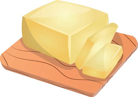 Brick of butter on a wooden board. Dairy product cartoon vector Illustration. Vector butter icon ...