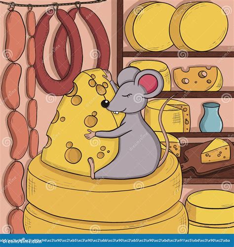 Little Mouse with Cheese Illustration. Stock Illustration ...