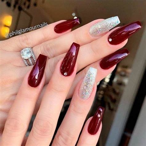 Trendy designs for coffin burgundy nails, Artificial nails | Burgundy ...