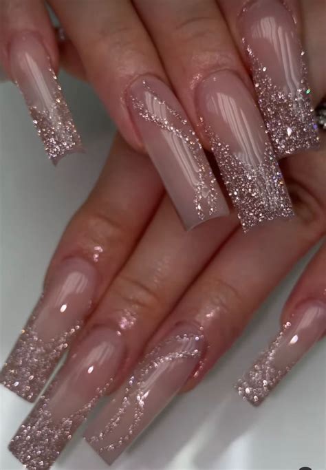 Glitter nails | Classy acrylic nails, Long square acrylic nails, Champagne nails