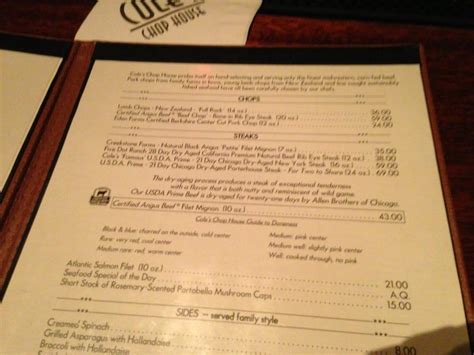 Menu at Cole's Chop House pub & bar, Napa