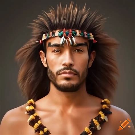 Portrait of a hawaiian man wearing tribal outfit on Craiyon