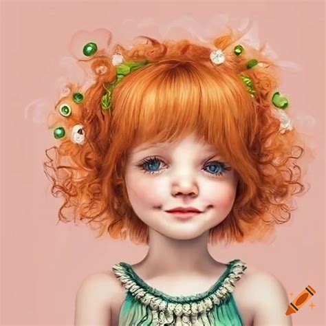 Adorable illustrations of smiling ginger-hair dressed girls on Craiyon