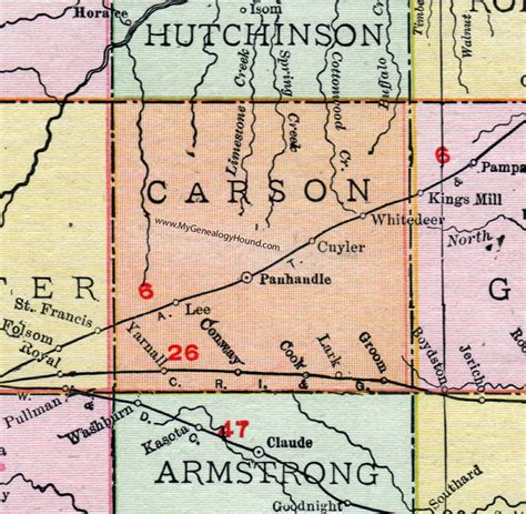 Carson County, Texas, Map, 1911, Panhandle, White Deer, Groom, Conway, Lark, Cuyler