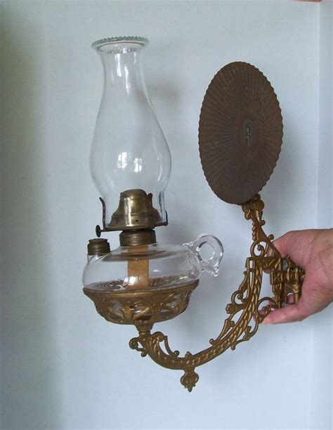Antique Cast Iron Wall Mount Oil Kerosene Lamp w Finger Lamp and Reflector | Antique oil lamps ...