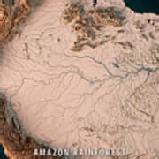 Amazon Rainforest 3D Render Topographic Map Dark Ocean Neutral Art Print by Frank Ramspott - Pixels