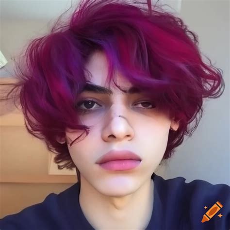 Portrait of an androgynous person with dark red-purple hair on Craiyon
