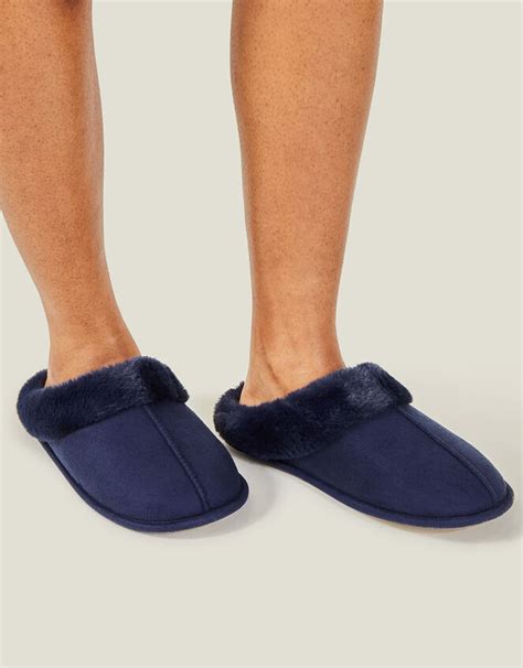 Faux Fur Mule Slippers Blue | Slippers | Accessorize UK