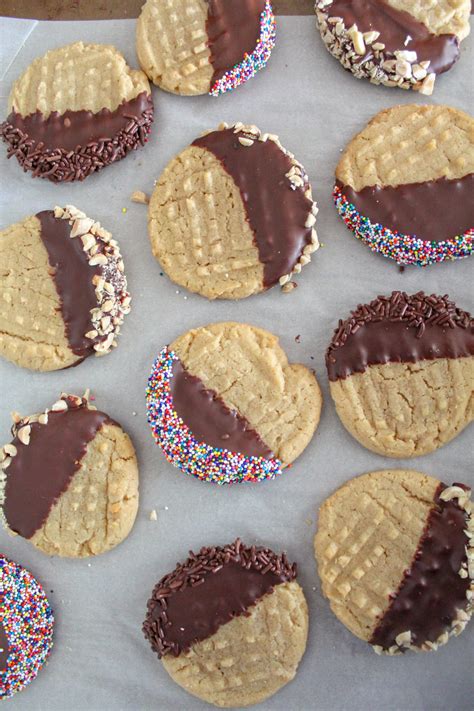 Chocolate Dipped Peanut Butter Cookies - Recipes Inspired by Mom