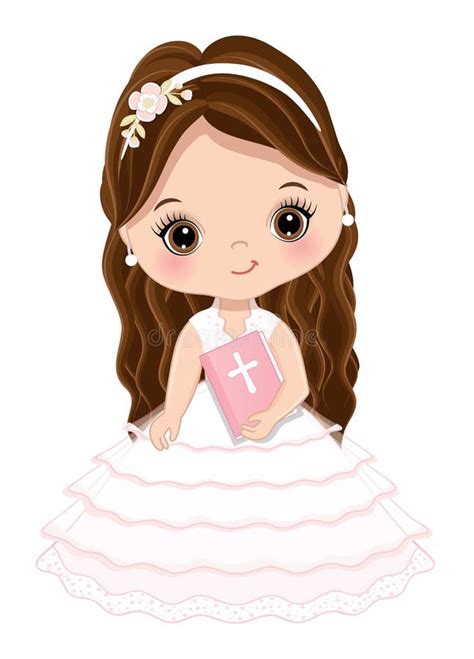 First Communion for Girl. Vector 1st Communion for Cute Little Girl Stock Vector - Illustration ...