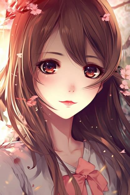 Premium AI Image | Anime girl with a pink shirt and brown eyes