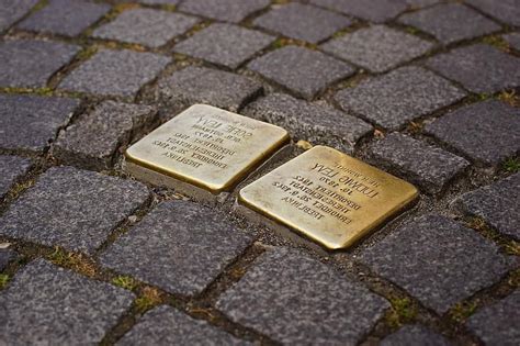 stumbling blocks, memorial tablets, brass plaque, art, gunter demnig ...