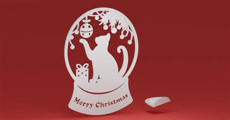 Snow Globe - Cat, with an optional custom display stand for freestanding use (Christmas ornament ...