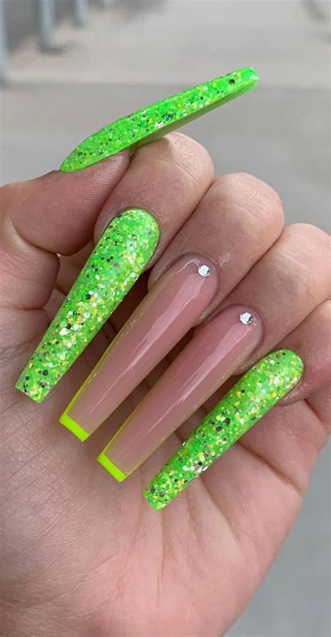 40+ Trendy Ways To Wear Green Nail Designs : Glittery Neon Green ...