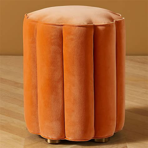 Orange Round Ottoman Stool Velvet Upholstered Makeup Vanity Stool-Homary