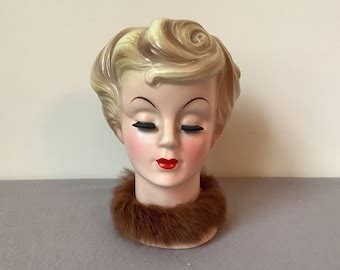 Vintage Lady Head Vase, Lady Head With Aqua Dress White Bow - Etsy