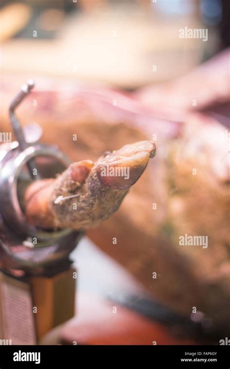 Spanish Iberian cured ham leg cut photo Stock Photo - Alamy