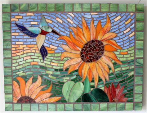 Mosaic Stained Glass Hummingbird and Sunflower Panel. $150.00, via Etsy. | Mosaic flowers ...