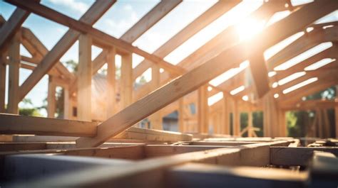 Premium AI Image | A wooden roof frame rafters on a building under construction on a sunny day ...