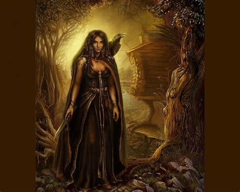 Druidess, forest, female, dress, magic, trees, woman, fantasy, bird, nature, HD wallpaper | Peakpx