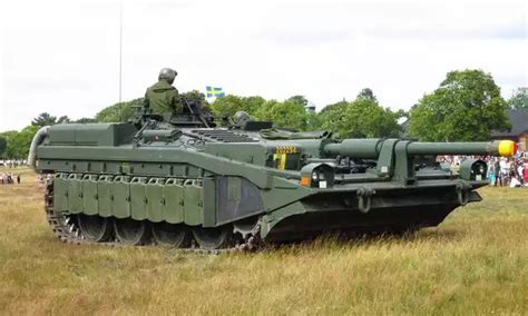 The Swedish Stridsvagn 103, also know as the "S-tank", with it's unique turretless design ...