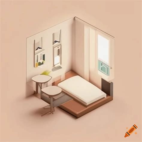 Isometric minimalist beige interior with a mood board