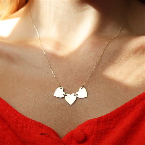 Gold Three Hearts Necklace - Etsy