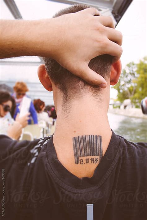 Barcode tattoo on the neck by ACALU Studio - Stocksy United