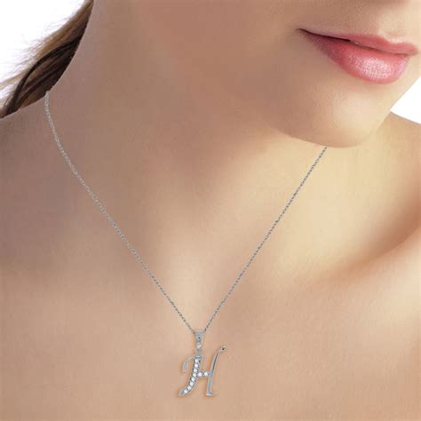 14K Solid White Gold Necklace with Natural Diamonds Initial 'h' Pendant