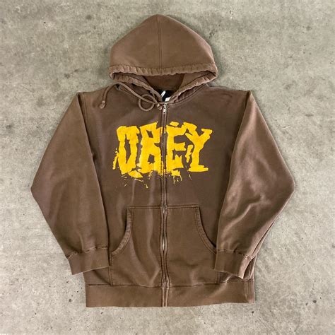 Obey Men's Brown Hoodie | Depop