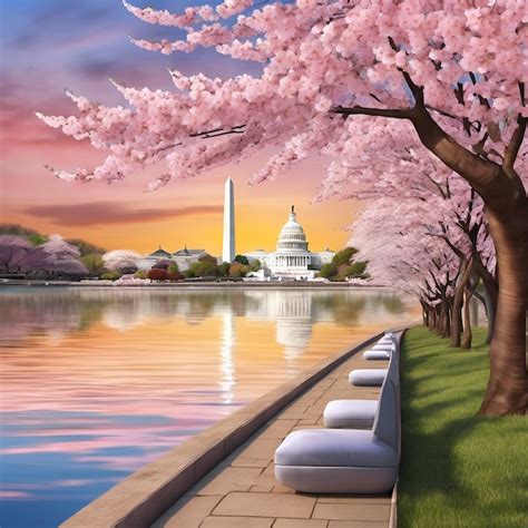 Premium AI Image | Cherry blossom festival in Washington DC monuments spring celebratory picturesque