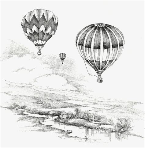 Hot Air Balloon Pencil Drawing at PaintingValley.com | Explore ...