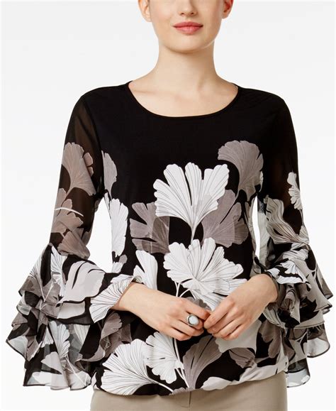 Alfani Ruffled Blouson Top, Only at Macy's - Women - Macy's | Fashion, Blouson tops, Blouse designs