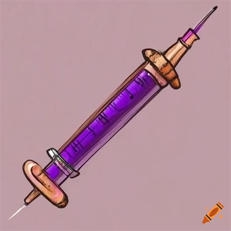 Antique copper syringe with purple liquid on Craiyon