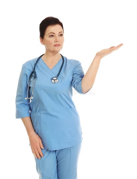 Portrait of Female Doctor in Scrubs on White. Medical Staff Stock Image ...