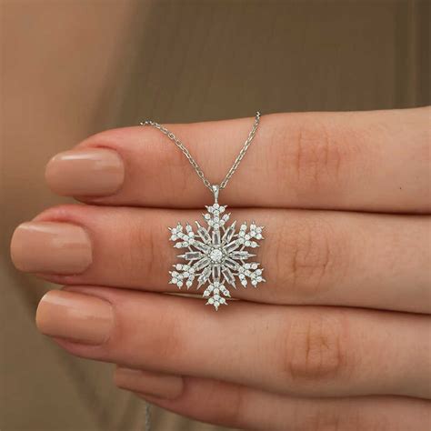 Silver Snowflake Necklace, Snowflake Pendant, Snowflake Necklace, Snowflake Jewelry, White ...