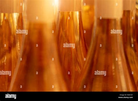 Bottles of rose wine with sunlight Stock Photo - Alamy